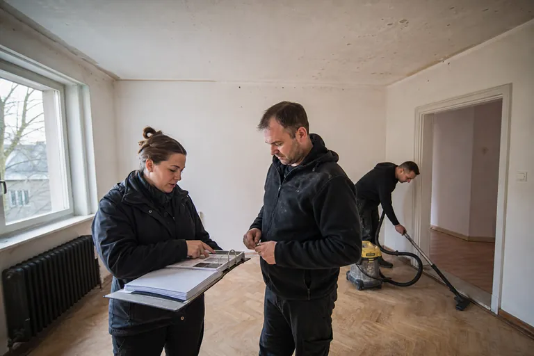 Eine Mappe enthält geordnete Unterlagen für eine Wohnungsübergabe und einen Schlüsselbund.